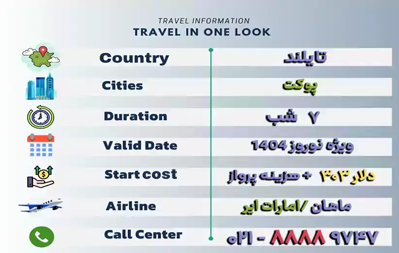 اطلاعات تور پوکت 7 روزه خدمات VIP نوروز 1404 در یک نگاه